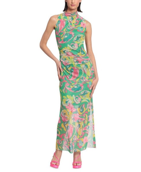 Women's Printed Mesh-Overlay Maxi Dress