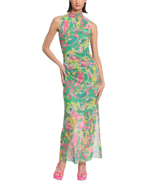 Women's Printed Mesh-Overlay Maxi Dress