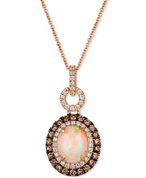 Neopolitan Opal (1-1/5 ct. t.w.) & Diamond (x ct. t.w.) Halo Adjustable 20" Pendant Necklace in 14k Rose Gold