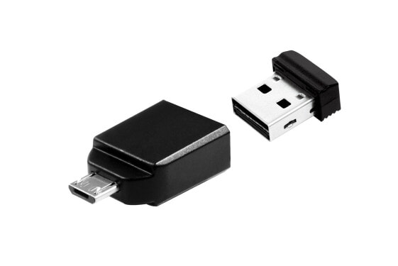 Verbatim Nano - USB 2.0 Drive Drive con Adattatore Micro USB da 16 GB - Black - 16 GB - USB Type-A - 2.0 - Capless - 3 g - Black
