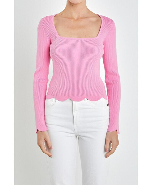 Women's Scallop Hem Long Sleeve Sweater