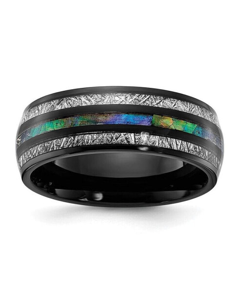 Stainless Steel Black IP-plated Abalone & Meteorite Band Ring