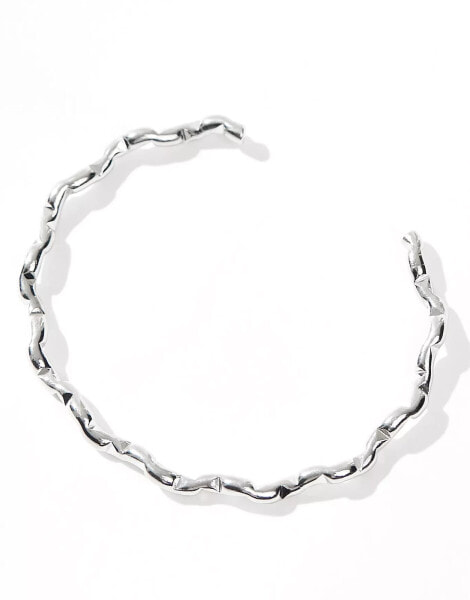 ASOS DESIGN cuff bracelet with skinny molten design in silver tone