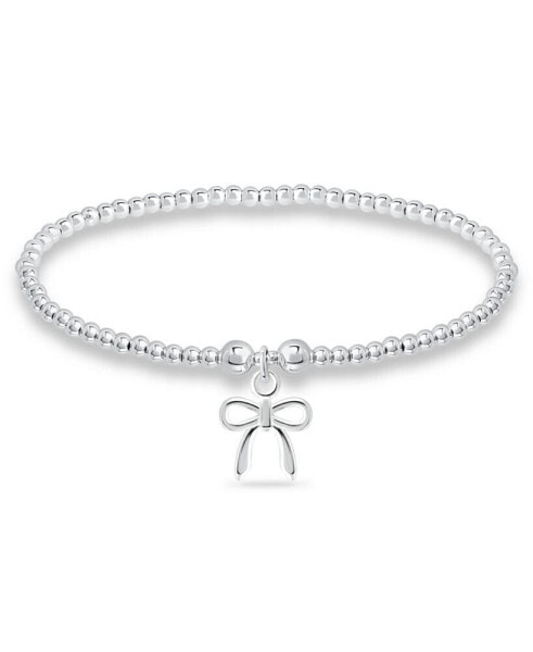 Bead Bow Charm Bracelet in Silver Plate