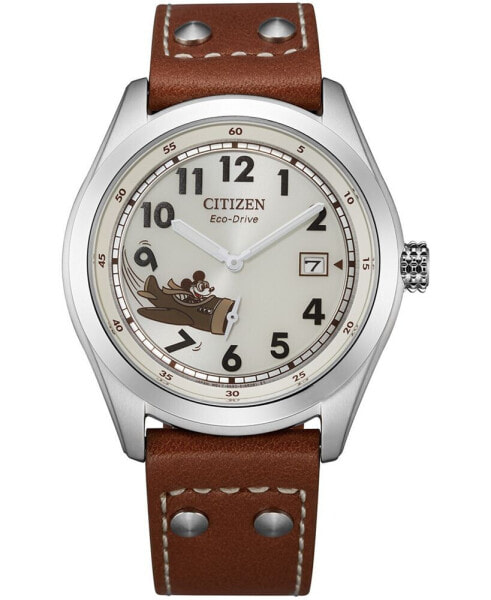 Mickey Aviator Brown Leather Strap Watch 40mm