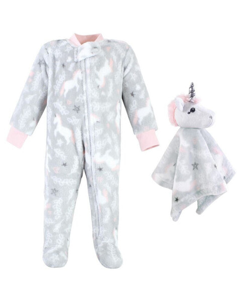 Baby Boys Flannel h Sleep and Play and Security Toy one piece, Whimsical Unicorn