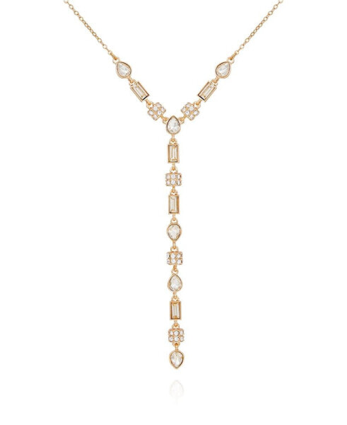 T Tahari gold-Tone Clear Light Glass Stone Y Necklace