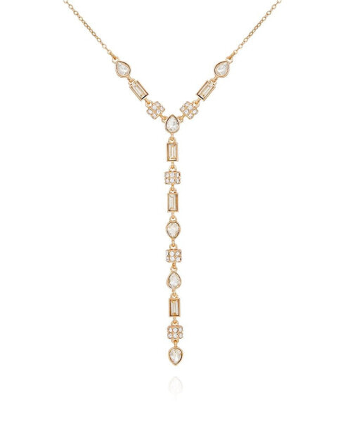 Gold-Tone Clear Light Glass Stone Y Necklace