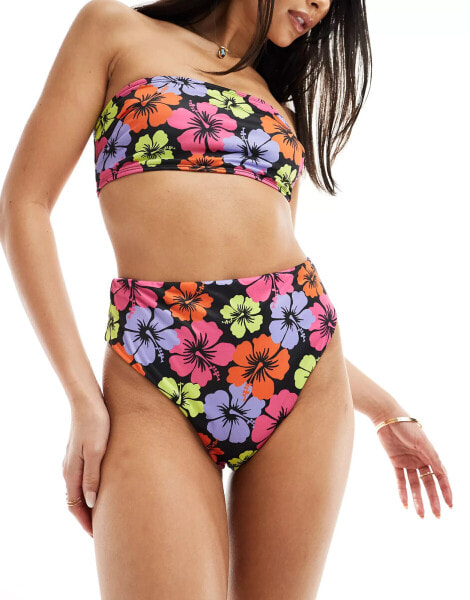 ASOS DESIGN Becky high leg high waist bikini bottom in floral hibiscus