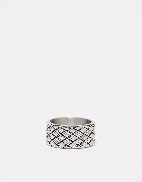 ASOS DESIGN waterproof stainless steel band ring with texture in silver tone