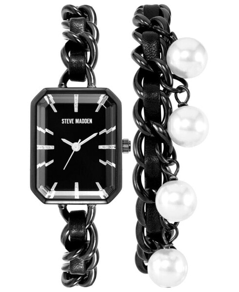 Women's Black Alloy Chain with Black Insert Bracelet Set Watch, 22mm