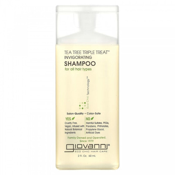 Tea Tree Triple Treat, Invigorating Shampoo, For All Hair Types, 2 fl oz (60 ml)