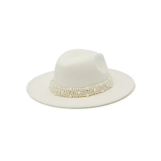 Time and Tru Women's Fedora with Faux Pearl Trim One Size lvory 100% Polyester