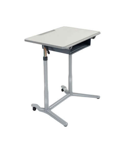 3S Mobile Desk, Sit Stand and Store, Adjustable, Open Front Desk, Grey