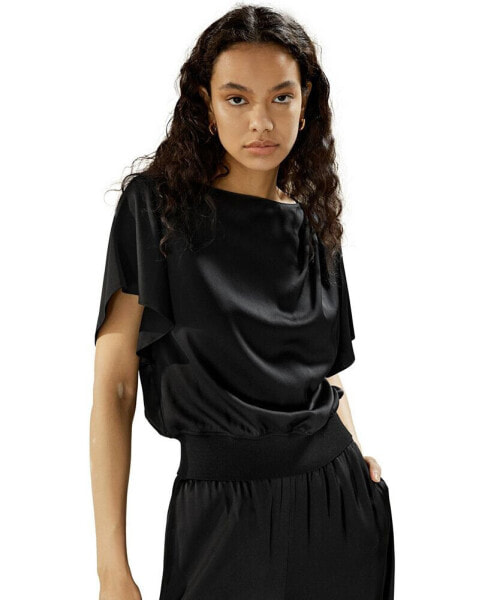 Блузка из шелка с короткими рябинистыми рукавами LilySilk для женщин