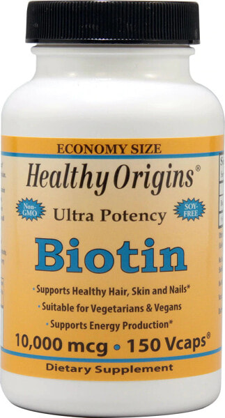 Healthy Origins Biotin Биотин для питания и укрепления кожи, ногтей и волос 10000 мкг 150 капсул