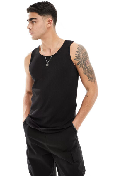 Brave Soul ribbed classic vest in black