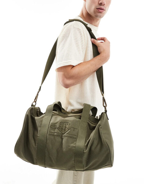 GANT tonal shield logo duffle bag in khaki