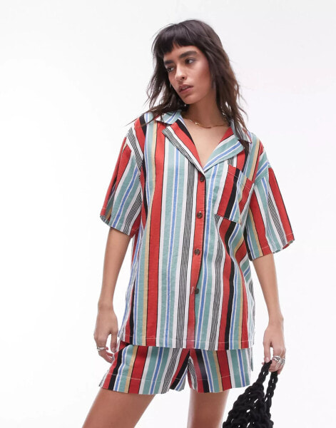 Topshop co ord stripe linen shirt in multi