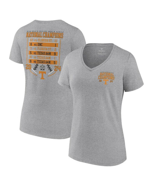 Women's Heather Gray Tennessee Volunteers 2024 NCAA Men's Baseball College World Series Champions Schedule V-Neck T-Shirt