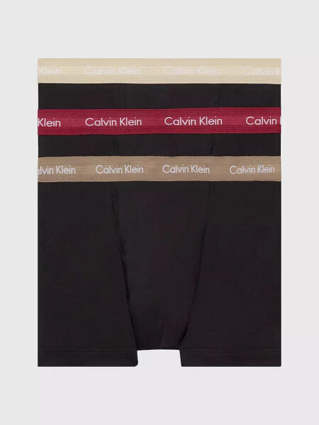 Calvin Klein cotton stretch trunks 3 pack in black with coloured waistband