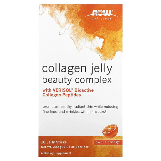 NOW Foods, Solutions, Collagen Jelly Beauty Complex, сладкий апельсин, 10 желейных палочек, 20 г (0,705 унции)