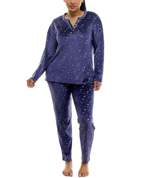 Women's 2-Pc. Velour Henley Pajamas Set