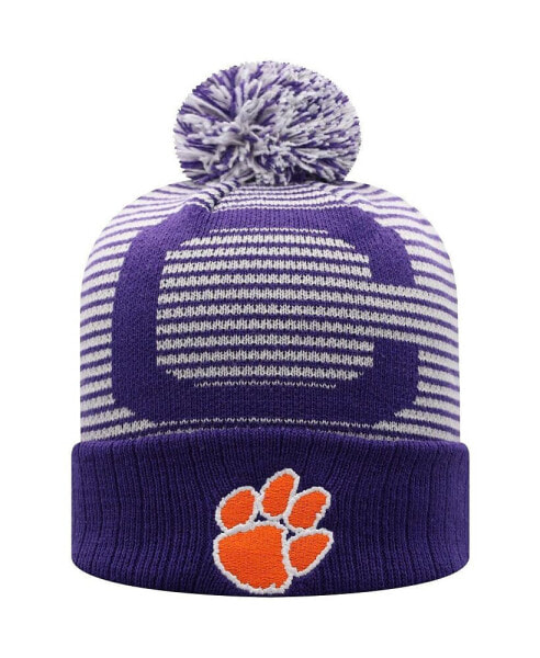 Men's Purple Clemson Tigers Line Up Cuffed Knit Hat with Pom