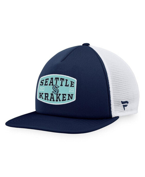 Men's Deep Sea Blue/White Seattle Kraken Foam Front Patch Trucker Snapback Hat