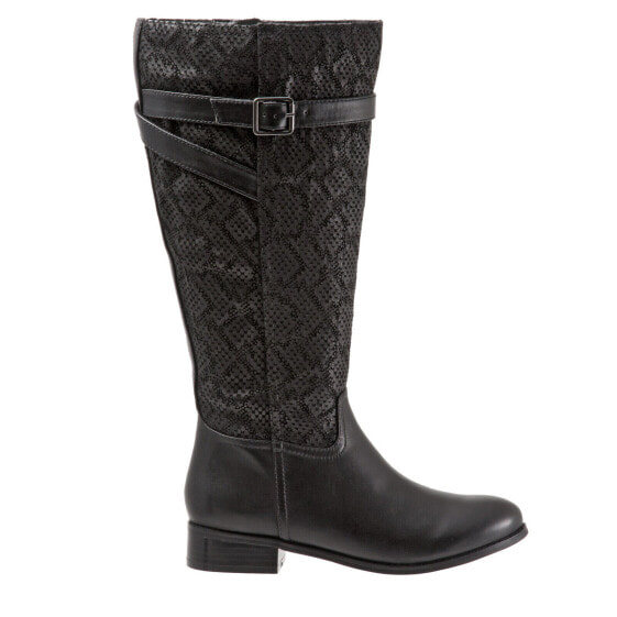 Trotters Lyra T1658-009 Womens Black Narrow Leather Zipper Knee High Boots