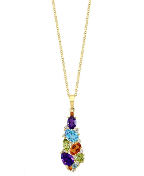 EFFY® Multi-Gemstone (2-3/4 ct. t.w.) & Diamond (1/20 ct. t.w.) Elongated Cluster 18" Pendant Necklace in 14k Gold
