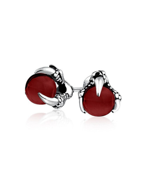 Gothic Punk Rocker Biker Jewelry Red Translucent Ball Orb Dragon Claw Stud Earrings For Men For Women Stainless Steel