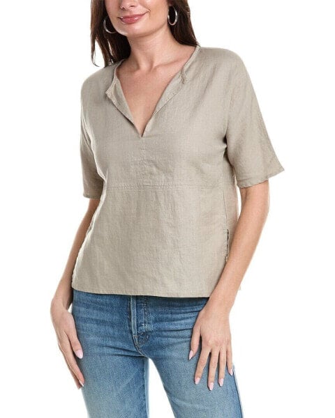 James Perse Split Front Linen Top Women's Grey 0