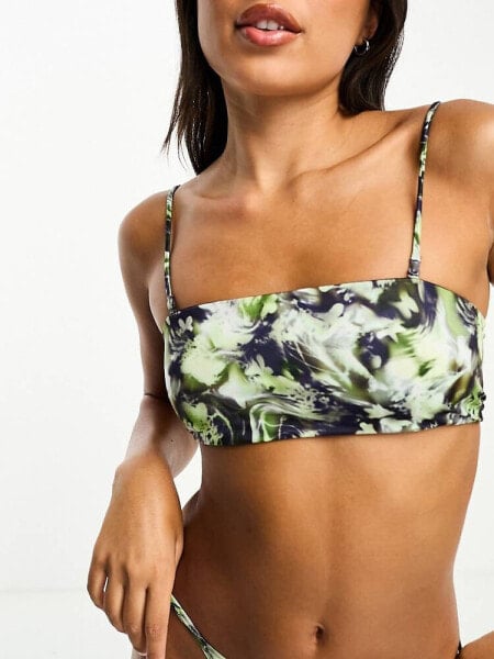 Weekday Aura bandeau bikini top in bliss lime exclusive to ASOS