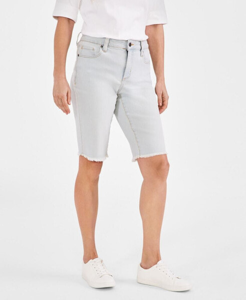 Women's Mid-Rise Raw-Edge Bermuda Jean Shorts, Created for Macy's