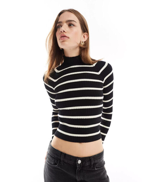 Stradivarius ribbed jumper in black & white stripe