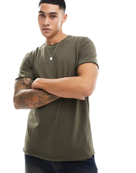 Brave Soul raw edge t-shirt in khaki