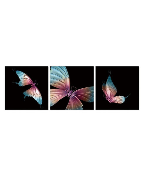 Decor Butterfly 3 Piece Set Wrapped Canvas Wall Art Painting -16" x 48"