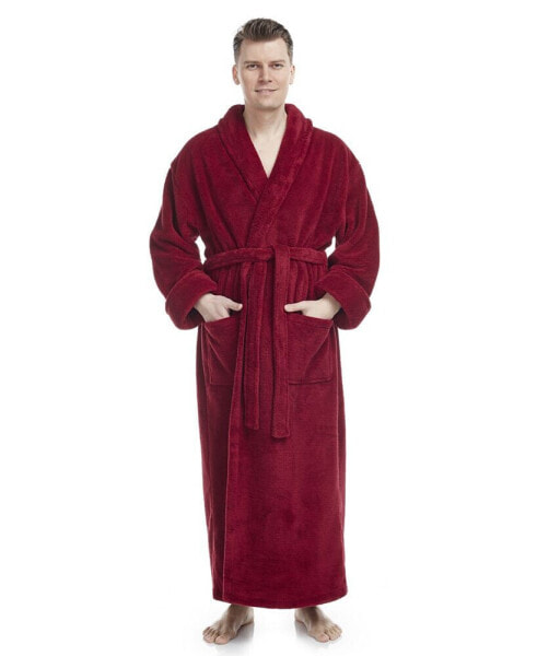 Men's Shawl Collar Full Ankle Length Fleece Bathrobe