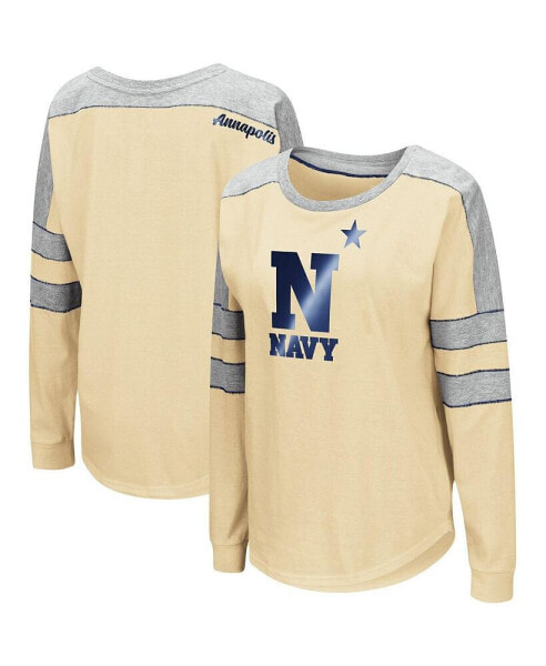 Women's Gold Navy Midshipmen Trey Dolman Long Sleeve T-shirt