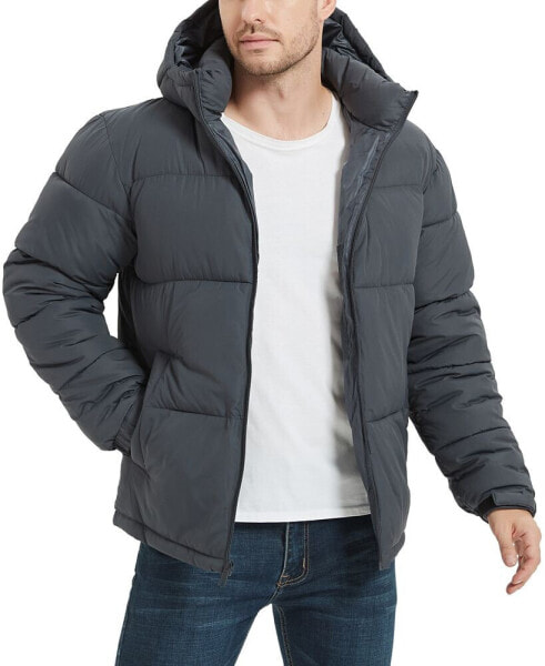 Men's Quilted Zip Front Hooded Puffer Jacket