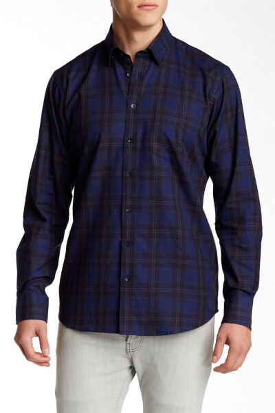 Toscano Mens Casual Midnight Plaid Long Sleeve Regular Fit Shirt Sz Medium