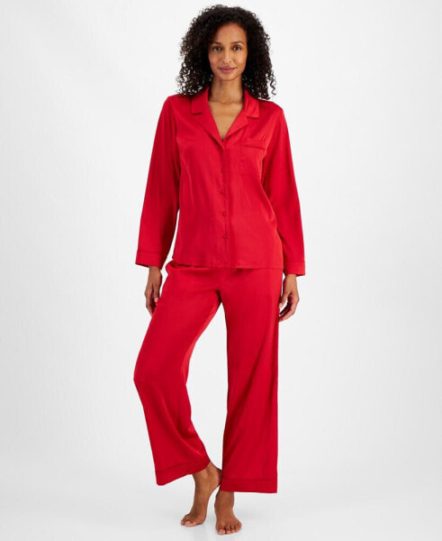 Women's 2-Pc. Piped-Trim Satin Pajamas Set, Created for Macy's