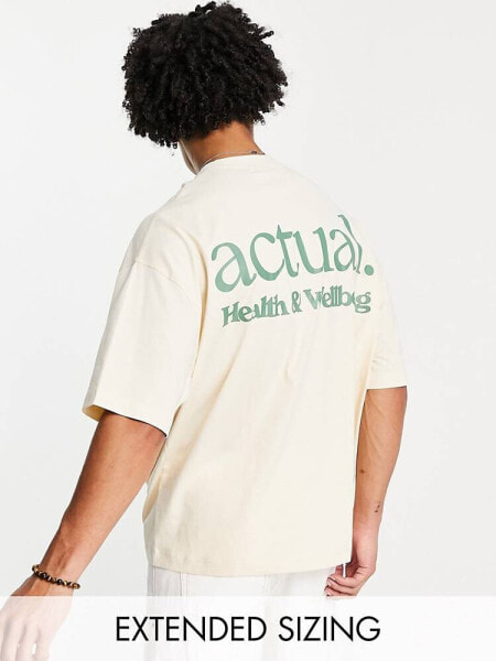 ASOS Actual oversized t-shirt with health and wellbeing back logo print in ecru