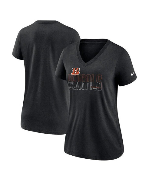 Women's Heathered Black Cincinnati Bengals Lock Up Tri-Blend V-Neck T-Shirt