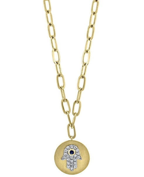 EFFY Collection eFFY® Sapphire Accent and Diamond (1/8 ct. t.w.) Hamsa Hand 18" Pendant Necklace in 14k Gold