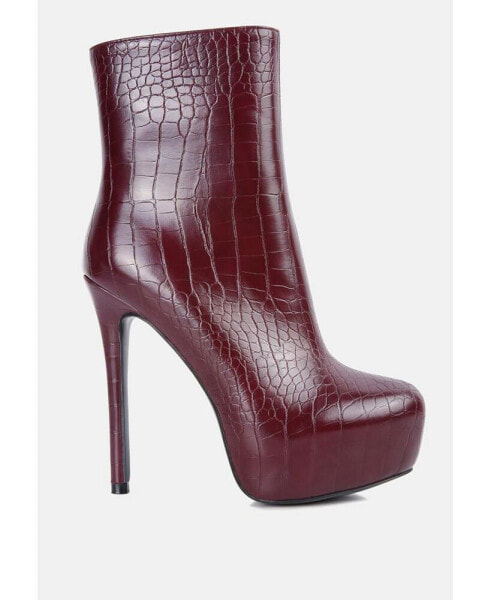 Womens orion high heeled croc ankle boot