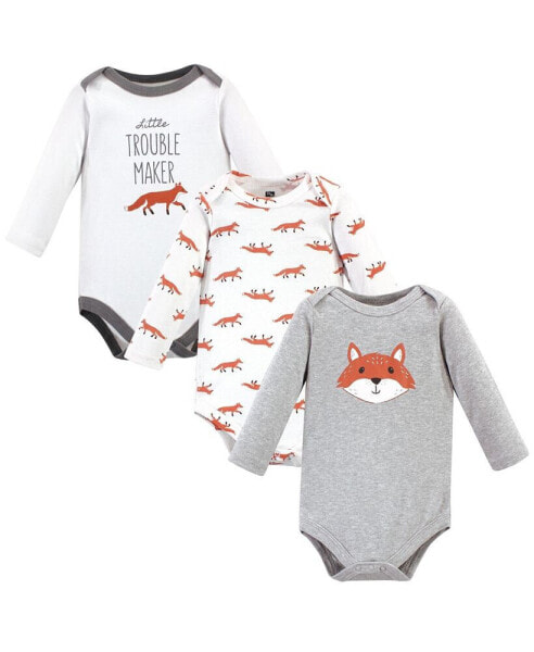 Infant Boy Cotton Long-Sleeve Bodysuits, Little Fox, 3-Pack