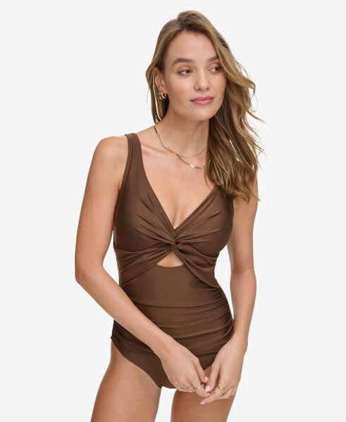 Women's Shirred Keyhole Detail One-Piece Swimsuit