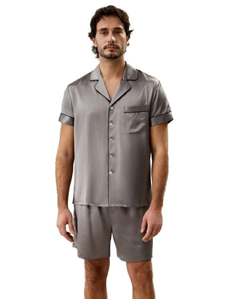 Men's 22 Momme Contrast Trim Short Silk Pajama Set for Men